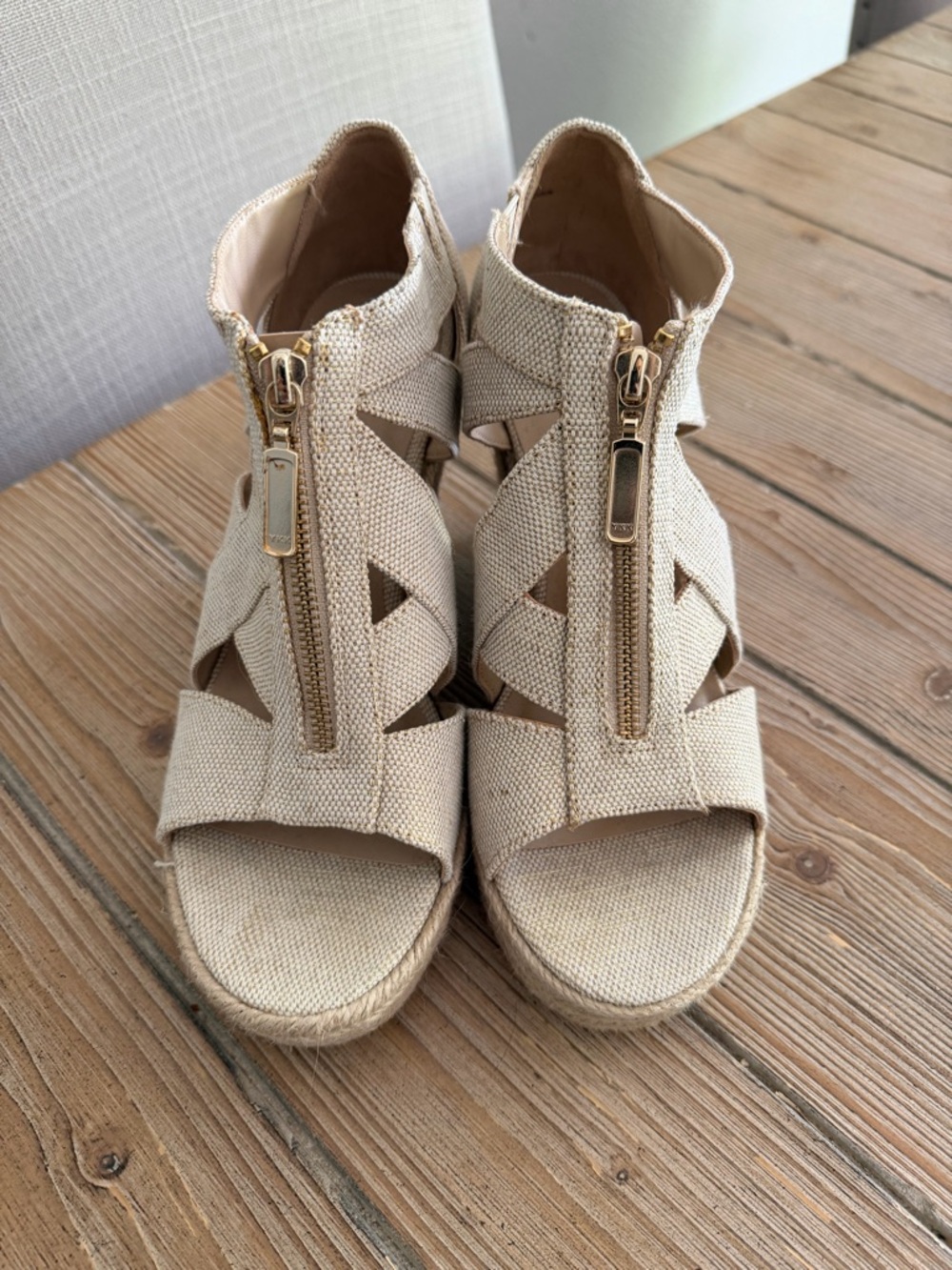 a new day Beige Espadrille Zip Wedge Sandals